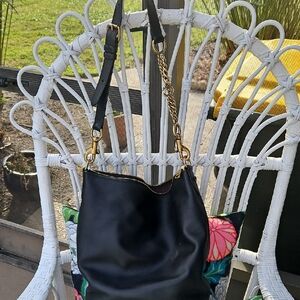 Coach Black Leather Shoulder Bag with Gold Chain